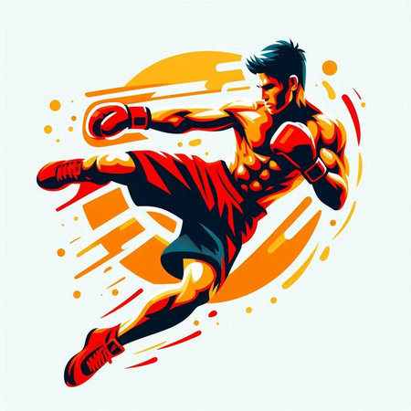 Boxer in action. Martial arts vector illustration. Boxer in action.のイラスト素材