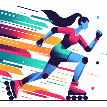 Roller skating woman vector illustration. Abstract background with copy space.のイラスト素材