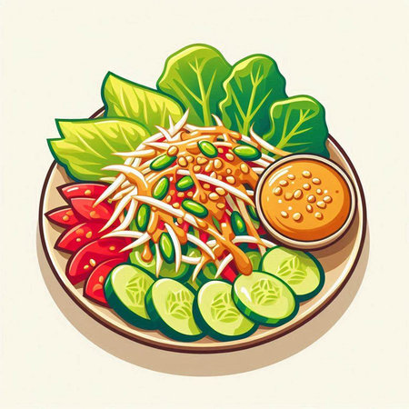Somtum, Thai spicy papaya salad. Vector illustration.のイラスト素材