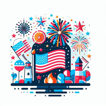 Vector illustration of USA Independence Day. 4th of July celebration in flat styleのイラスト素材