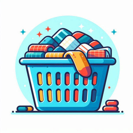 Shopping basket full of clothes. Colorful flat vector illustration.のイラスト素材