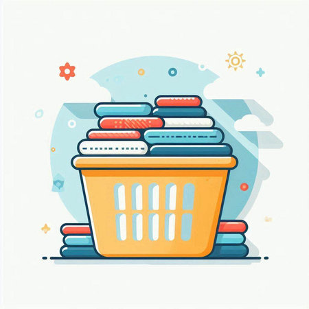 Laundry basket with clothes. Vector illustration in flat style.のイラスト素材