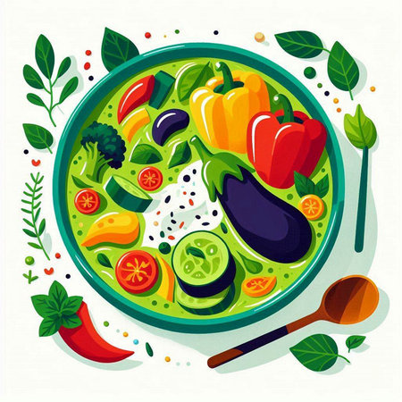 Vegetable soup in a bowl. Vector illustration of vegetarian food.のイラスト素材