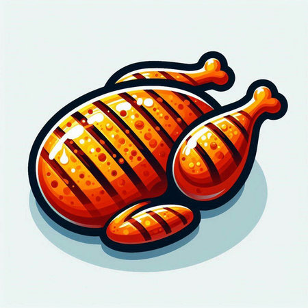 Illustration of a grilled chicken isolated on white background - vector eps10のイラスト素材