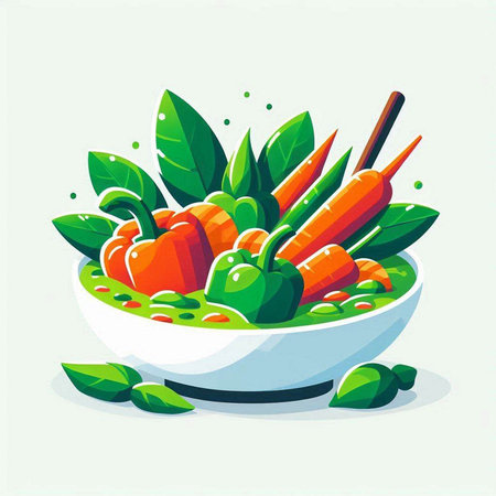Vegetable salad in a bowl. Vector illustration in cartoon style.のイラスト素材