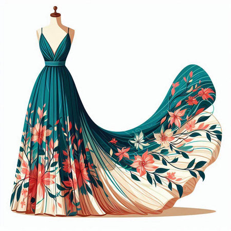 Wedding dress on a mannequin. Vector illustration.のイラスト素材