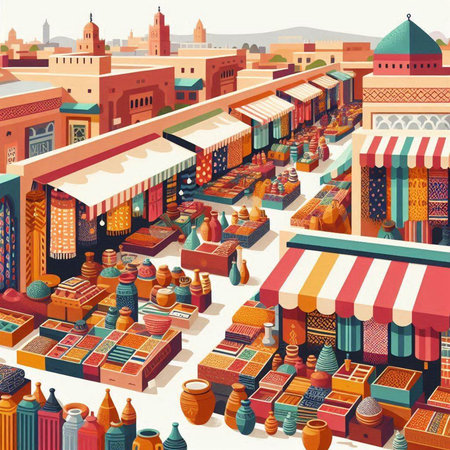 Colorful islamic market in islamic city, vector illustrationのイラスト素材