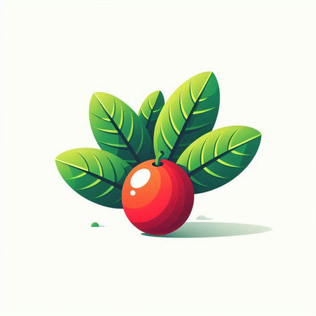 Red cranberry with green leaves on white background. Vector illustration.のイラスト素材