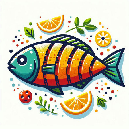 Illustration of a fish on a cutting board, vector illustration.のイラスト素材