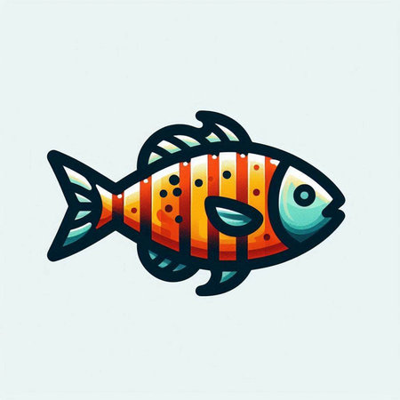 Cute cartoon fish isolated on blue background. Vector colorful illustration.のイラスト素材