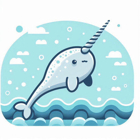 Cute cartoon narwhal in the sea. Vector illustration.のイラスト素材
