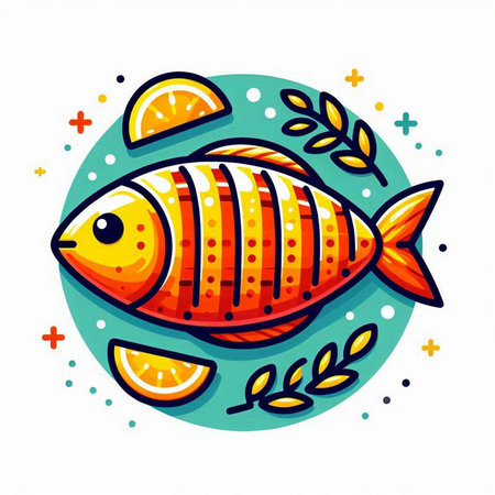 Fish with lemon. Vector illustration in flat style on white background.のイラスト素材