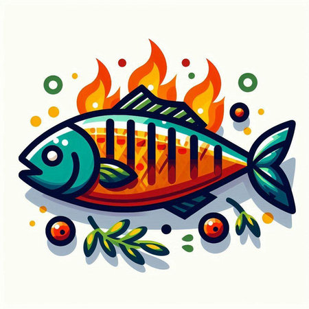 Colorful vector illustration of fish on white background. Flat style.のイラスト素材
