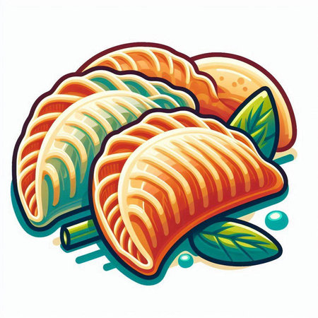 Illustration of salmon fish fillet with green leaves on white backgroundのイラスト素材
