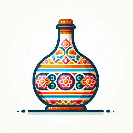 Colorful vase with floral ornament. Vector illustration in flat styleのイラスト素材