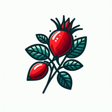Hand drawn rosehip branch with berries and leaves. Vector illustration.のイラスト素材