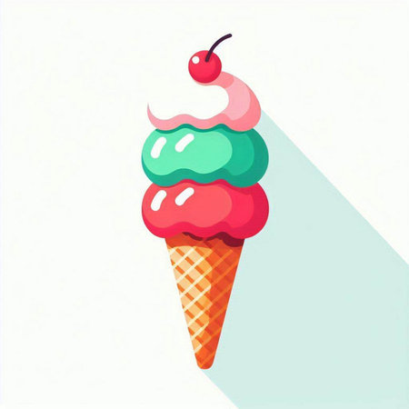 Ice cream in waffle cone with cherry on top, vector illustrationのイラスト素材