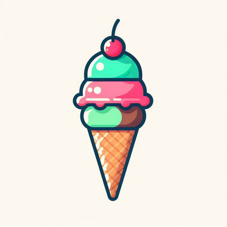 Ice cream in a waffle cone. Hand drawn vector illustration.のイラスト素材