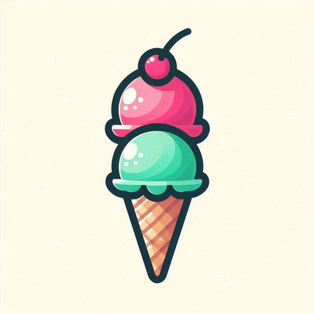 Ice cream in waffle cone. Vector illustration in cartoon style.のイラスト素材