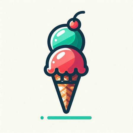 Ice cream icon. Vector illustration of ice cream in waffle cone.のイラスト素材
