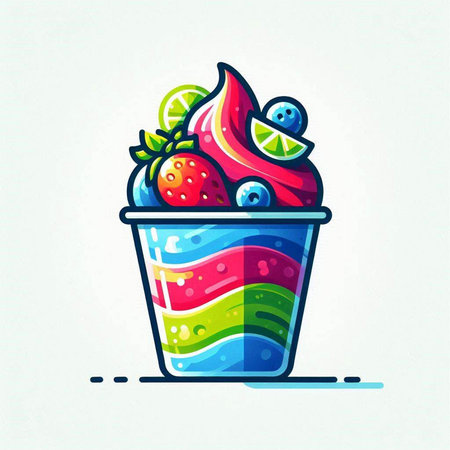 Colorful ice cream in a cup with fruits. Vector illustration.のイラスト素材