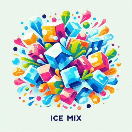 Colorful ice cubes with splashes and drops. Vector illustration.のイラスト素材