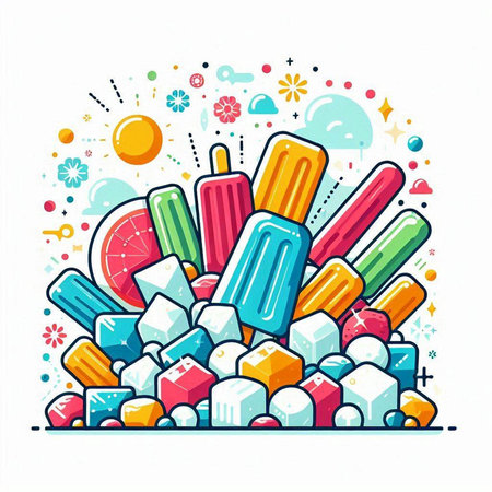 Colorful ice cream illustration in line art style on white background.のイラスト素材