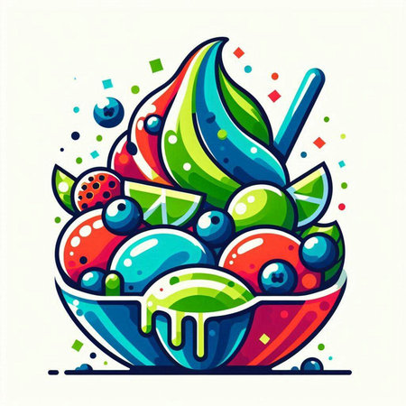 Colorful ice cream in a bowl. Vector illustration, flat style.のイラスト素材