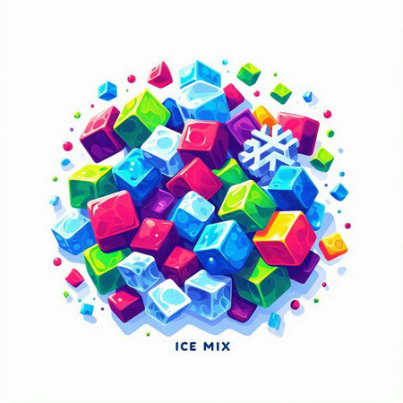 Colorful cubes with snowflakes on white background. Vector illustration.のイラスト素材