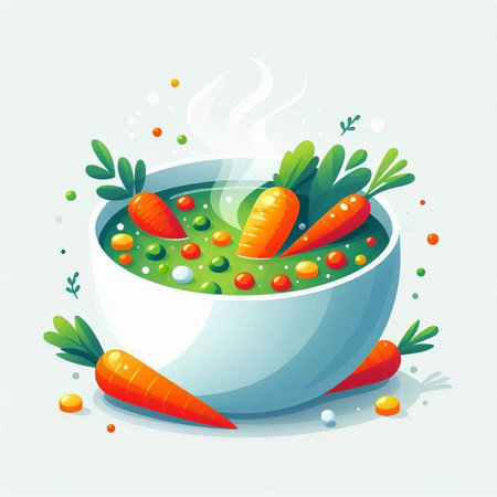 Vector illustration of a bowl of vegetable soup with carrots and parsleyのイラスト素材