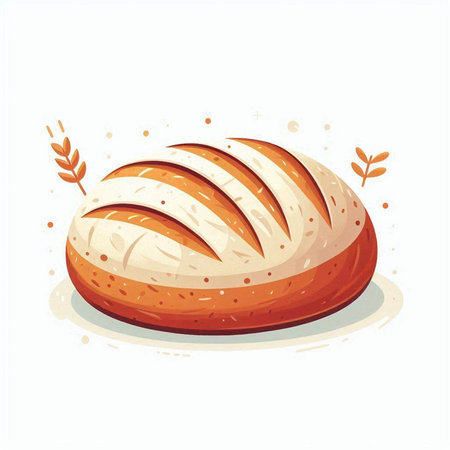 Illustration of a loaf of bread with wheat on a white backgroundのイラスト素材