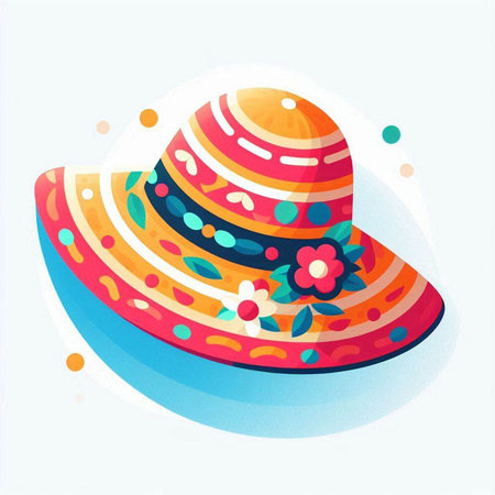 Colorful summer hat isolated on white background. Hand drawn vector illustration.のイラスト素材