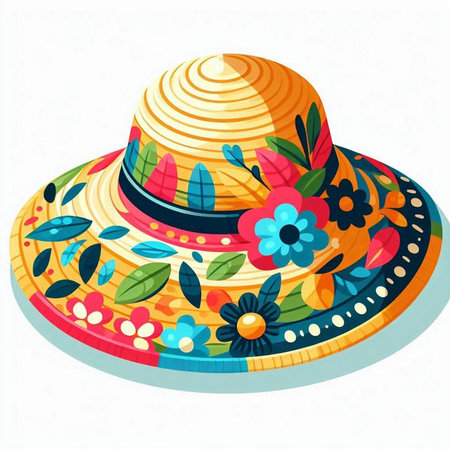 Mexican hat with floral ornament. Vector illustration isolated on white background.のイラスト素材