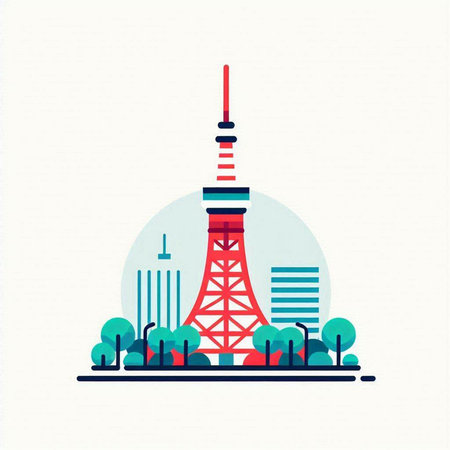 Tokyo Tower in Japan. Travel and Tourism Concept. Vector Illustrationのイラスト素材
