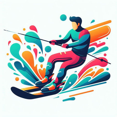 Winter sports. Man skiing on skis. Colorful vector illustration.のイラスト素材