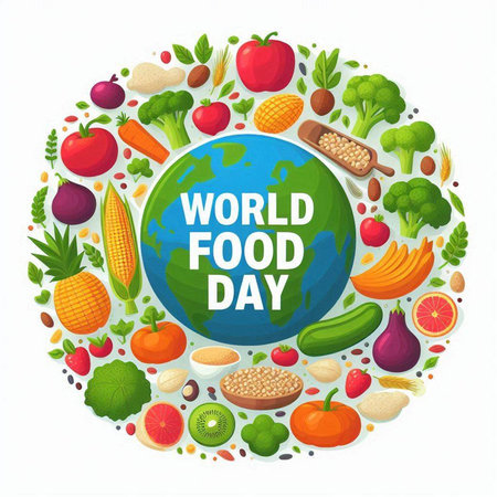World food day poster with vegetables and fruits in circle shape isolated vector illustrationのイラスト素材