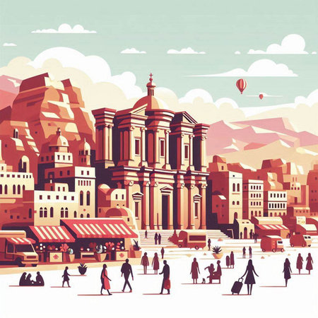Traveling in the ancient city of Cairo, Egypt. Vector illustrationのイラスト素材