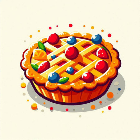 Illustration of a pie with berries on a beige background.のイラスト素材