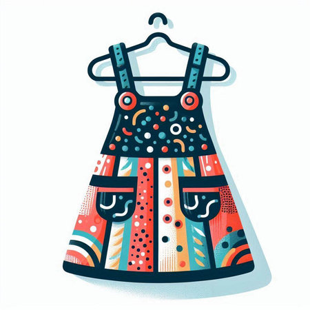 Dress with a pattern on a hanger. Vector illustration.のイラスト素材