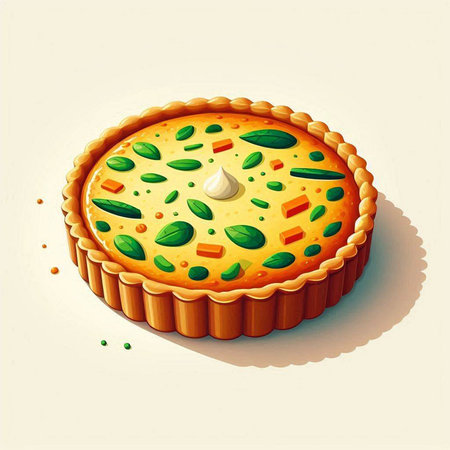 Illustration of a pie with vegetables and cream on a white backgroundのイラスト素材