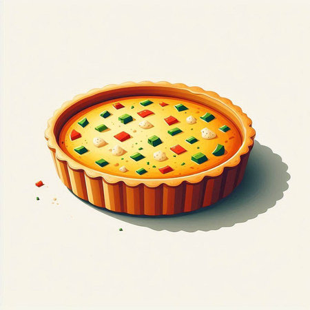 Illustration of a pie with meat and vegetables on a white backgroundのイラスト素材