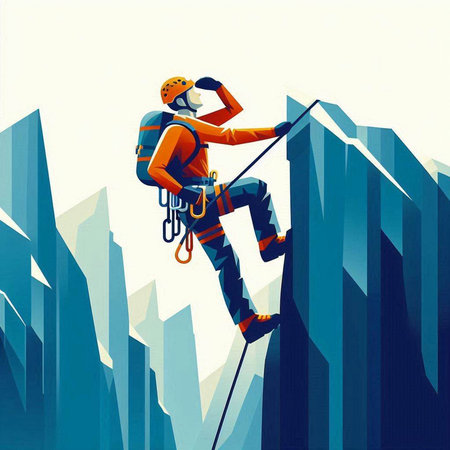 illustration of rock climber on the background of the mountains.のイラスト素材