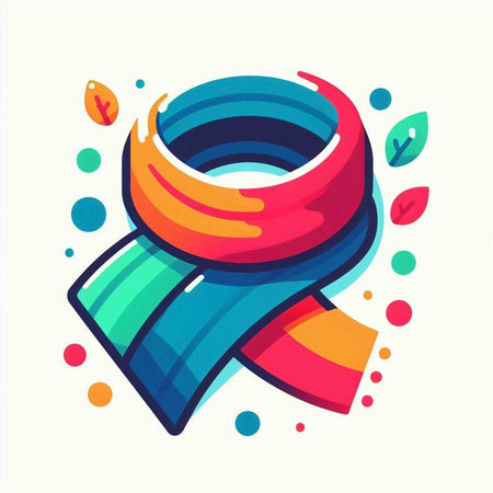 Illustration of a colorful scarf with ethnic ornaments on a white backgroundのイラスト素材