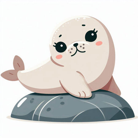 Cute cartoon seal on a white background. Vector illustration for children.のイラスト素材