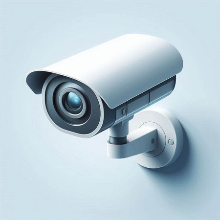 CCTV security camera on blue background. 3d render illustration.のイラスト素材