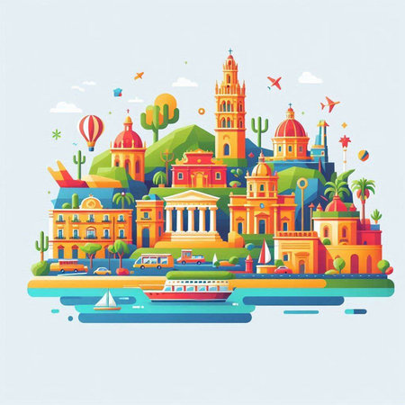 Mt. Fuji and the town of Yamanashi, Japanのイラスト素材