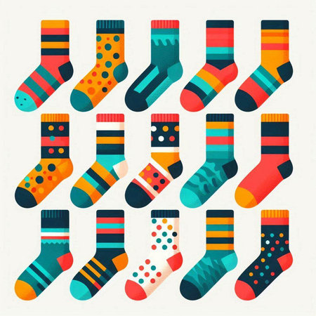 Set of colorful socks isolated on a white background. Vector illustration.のイラスト素材