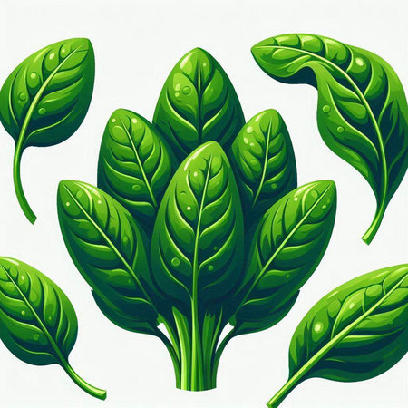Spinach leaves on a white background. Vector illustration. Eps 10.のイラスト素材