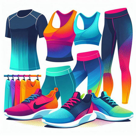 Set of colorful sportswear on white background. Vector illustration.のイラスト素材
