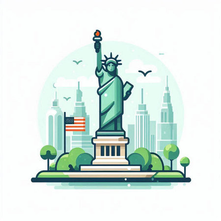 Statue of Liberty, New York City, USA. Vector flat illustrationのイラスト素材